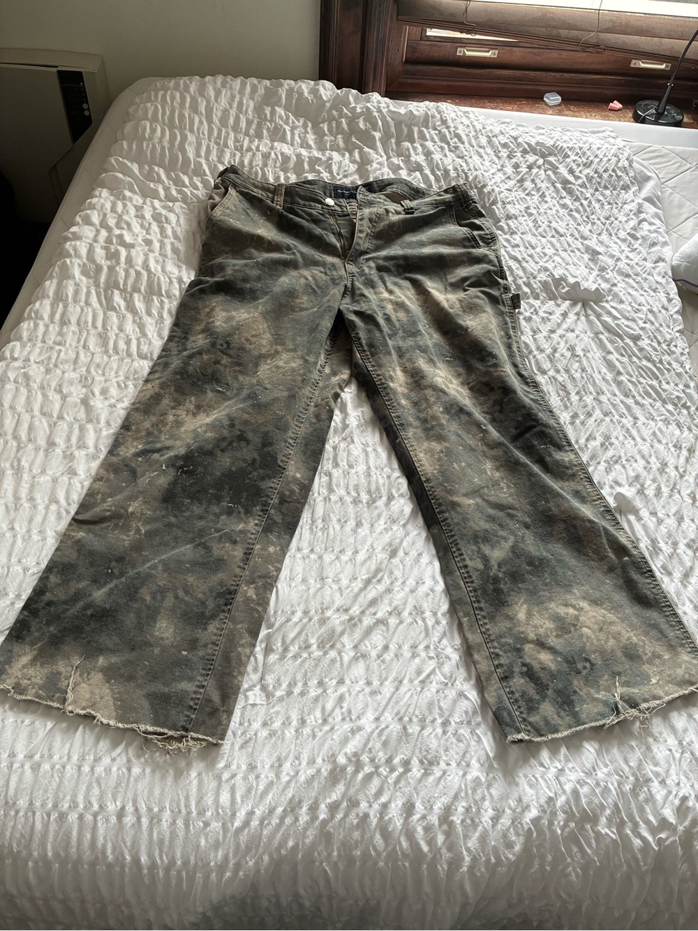 Abercrombie & Fitch Distressed Wide-Leg Jeans in Olive Green and Tan
